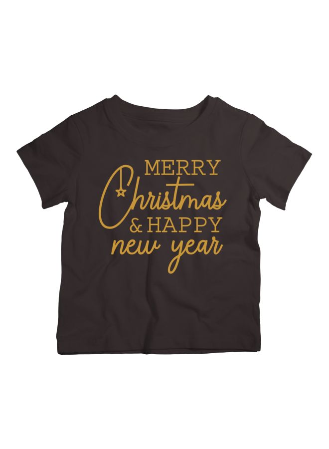 Merry Christmas And Happy New Year Printed T-Shirt Brown/Yellow
