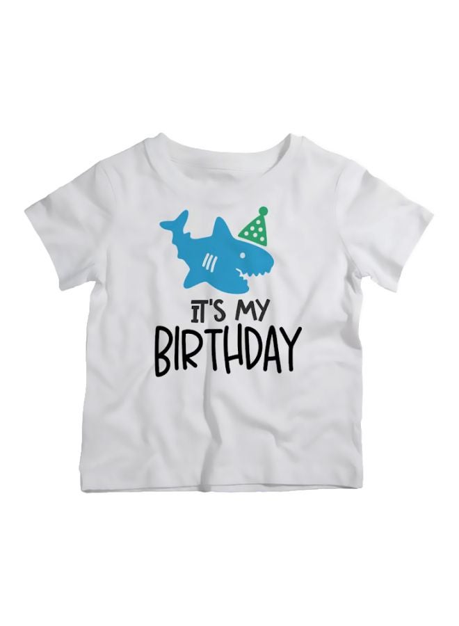 Its My Birthday Shark Printed T-Shirt White/Blue/Black