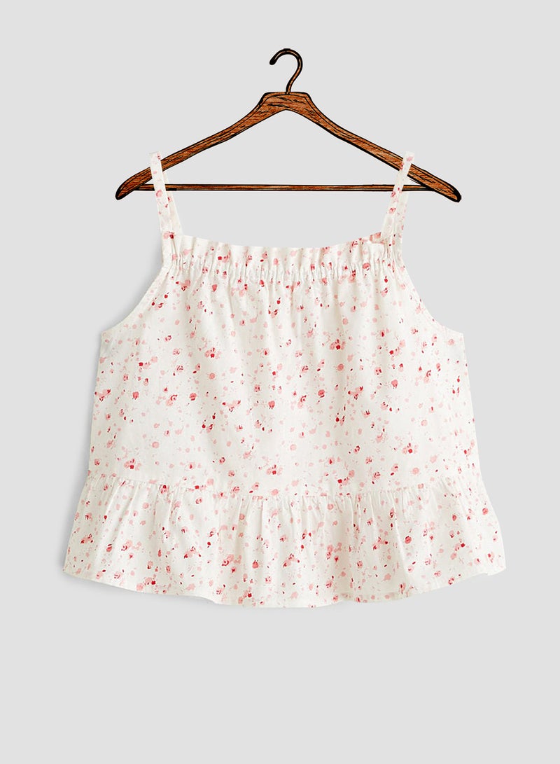 Ruffle Printed Top White/Pink