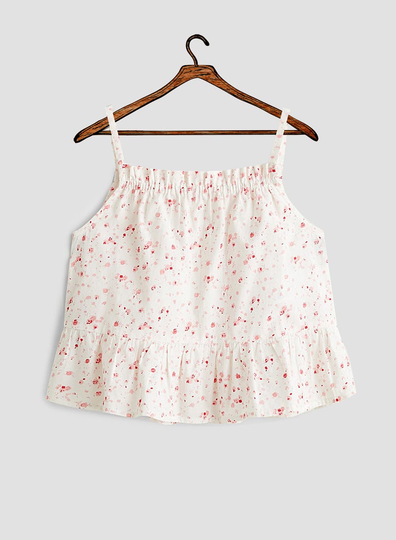 Ruffle Printed Top White/Pink