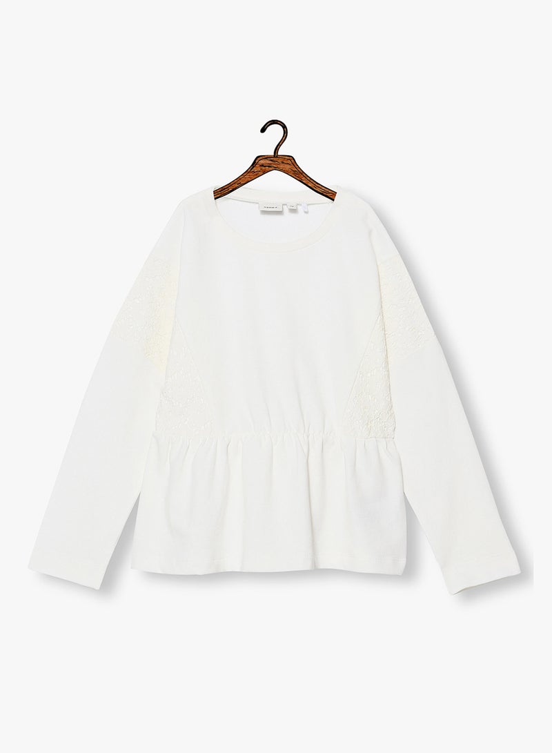 Kids Lace Long Sleeve Top White