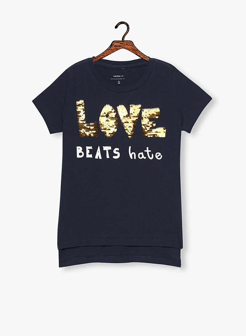 Kids Sequin T-Shirt Navy