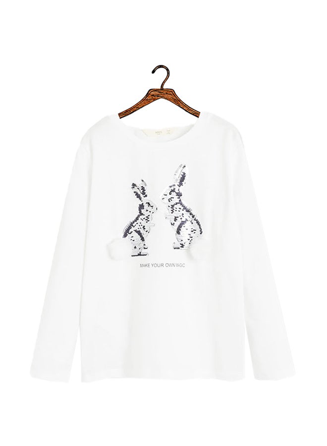 Pom Pom Long Sleeves T-Shirt White