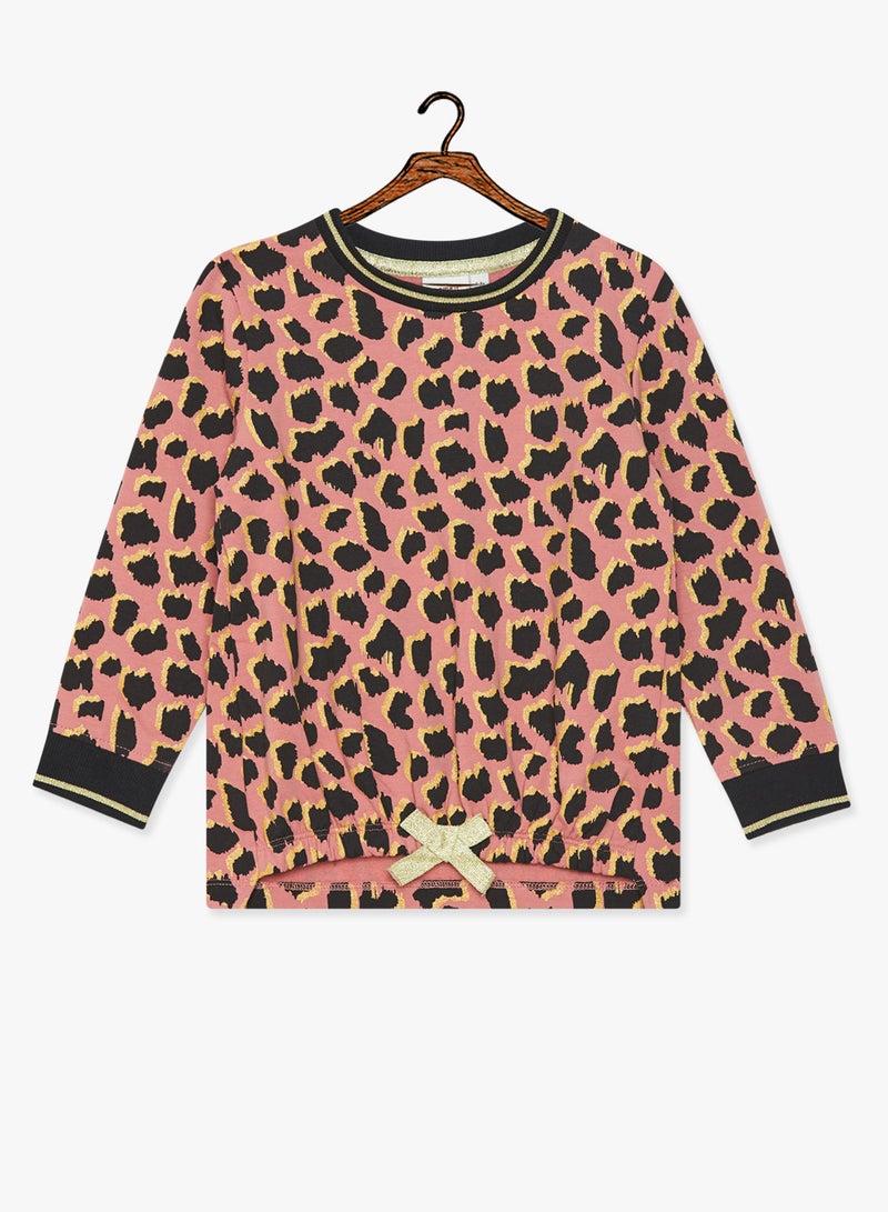 Kids Leopard Long Sleeve T-Shirt Pink/Black