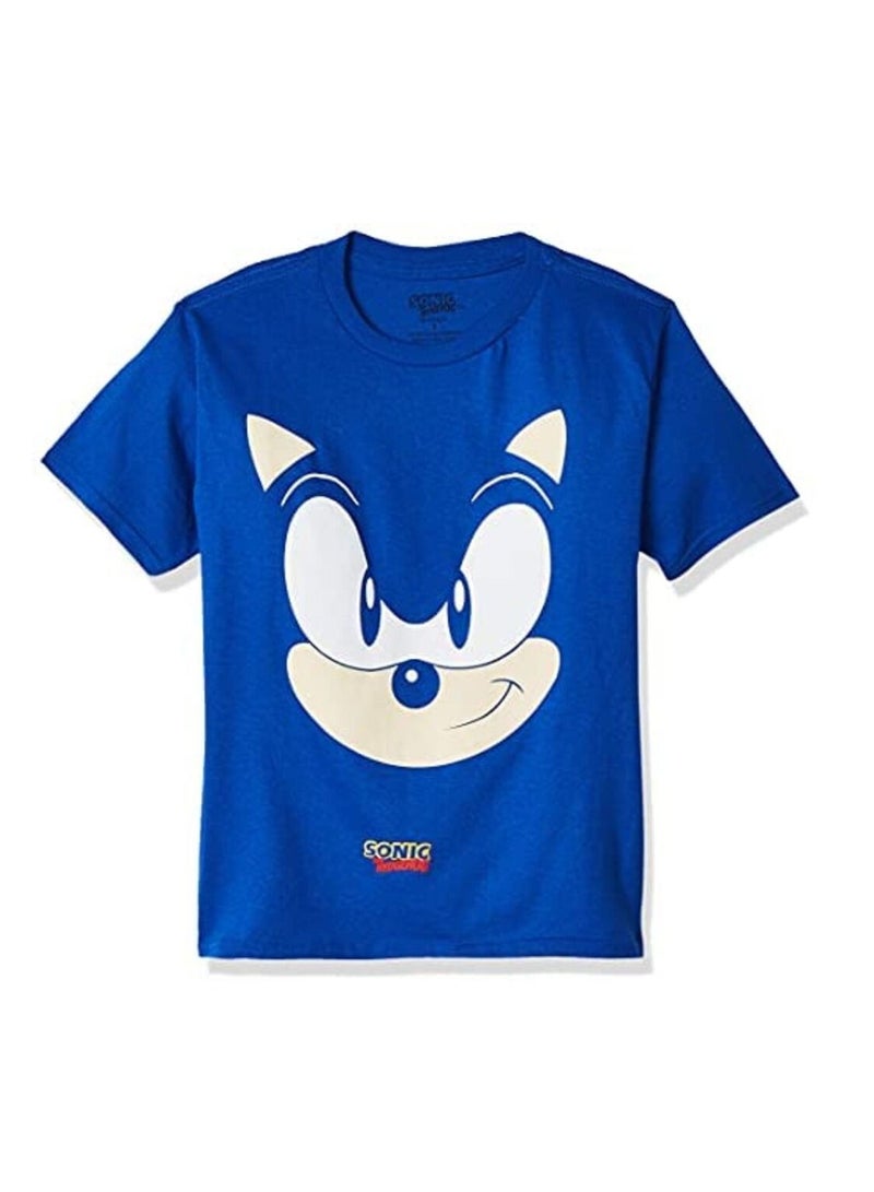Sonic the Hedgehog Big Face Short Sleeve Round Neck Blue T-Shirt
