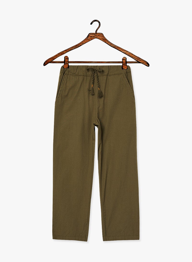 Girls Solid Straight Pants Olive