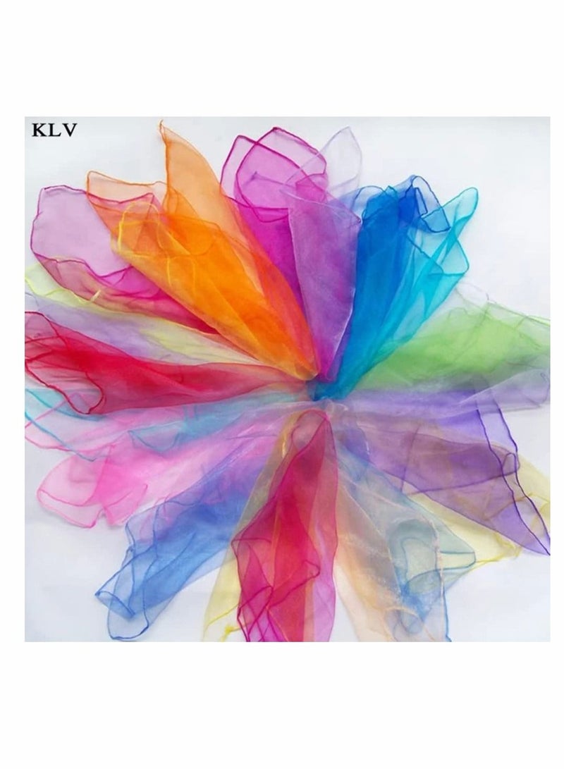 Gradient Color Square Scarves Juggling Scarves Silk Dance Scarves Performance Props Dancing Scarves for Music and Movement, Fun Juggling Scarves for Kids, Toddlers Scarves Dance Props, 12PCS