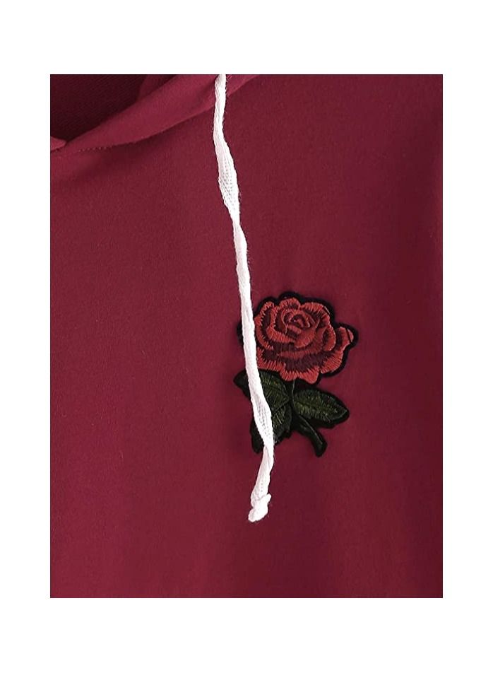 Embroidery Patch ROSE Design MAROON HOODIE for Unisex adult