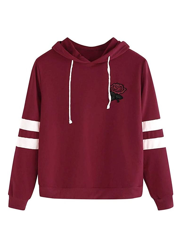 Embroidery Patch ROSE Design MAROON HOODIE for Unisex adult