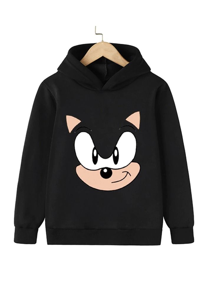 Sonic Printed Hoodie For Kids Black