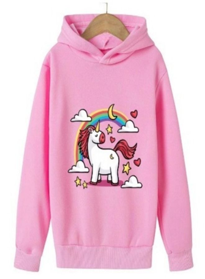 Unicorn Printed Hoodie Pink