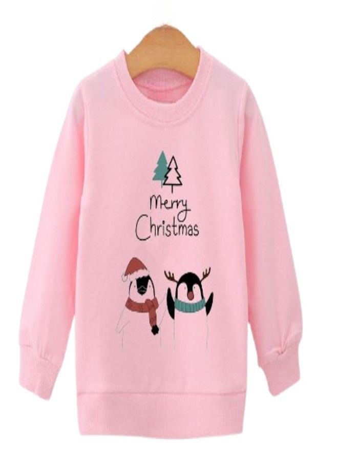 Merry Christmas Sweatshirt For Kids Pink