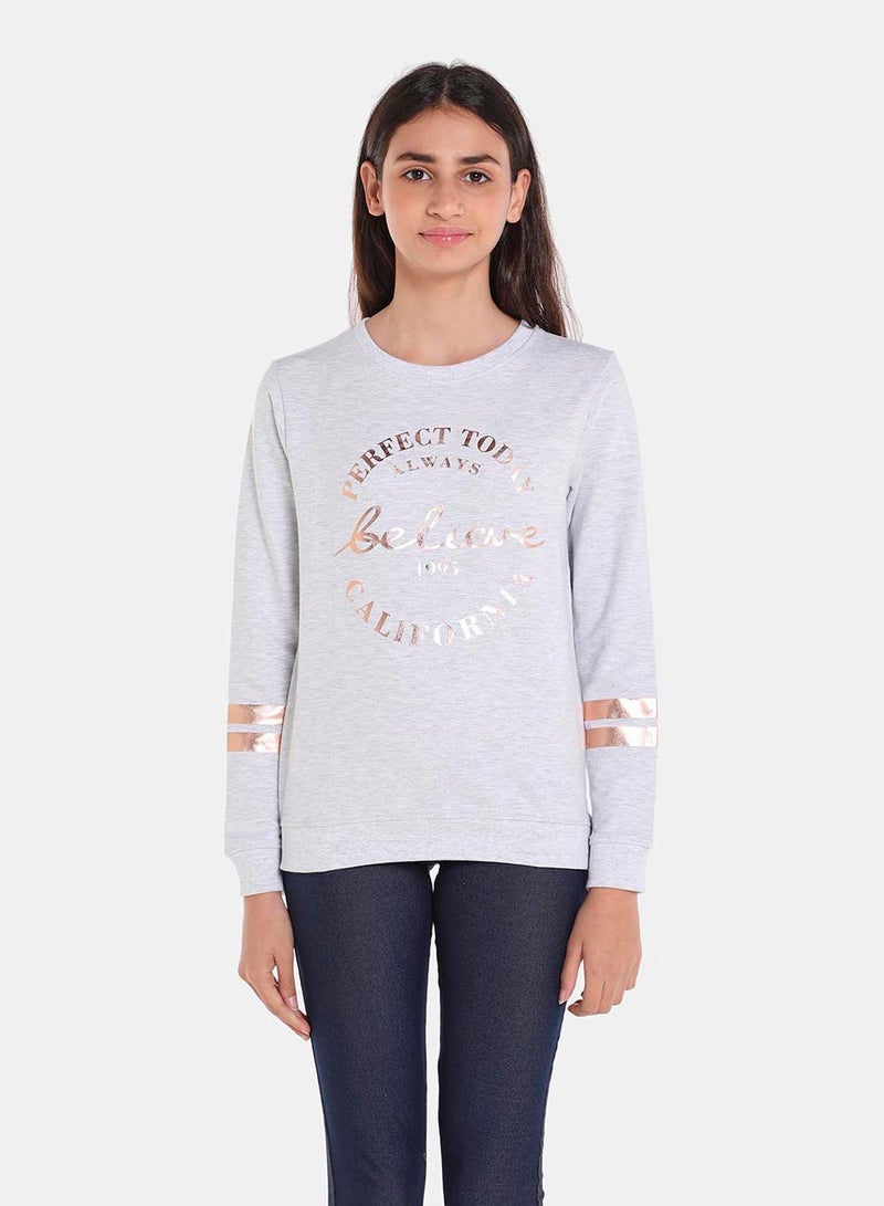 Printed Trendy Cotton Round Neck Sweatshirt Grey Melange