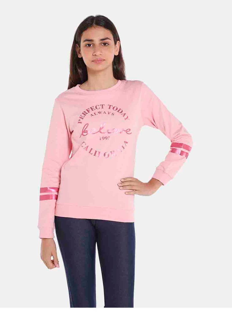 Printed Round Neck Comfortable Sweatshirt Blush Pink
