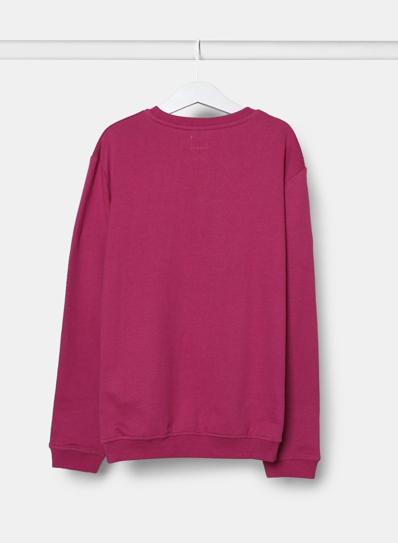 Sweatshirt Long Sleeve With Chest Print Fuchsia