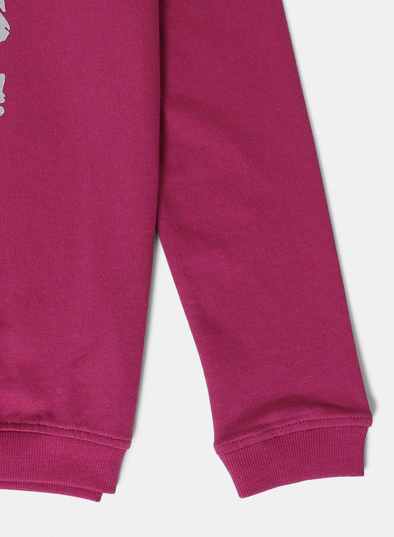 Sweatshirt Long Sleeve With Chest Print Fuchsia