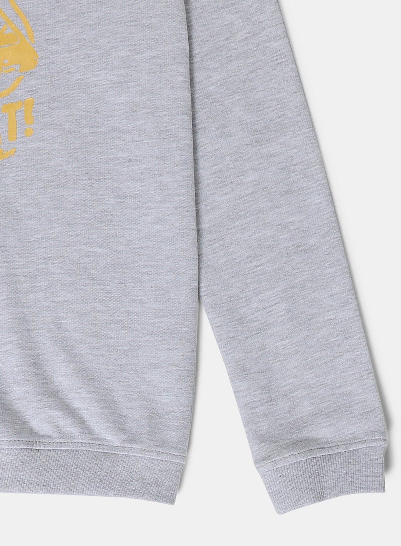 Girls Sweat-Shirt  With Chest Print Grey Melange