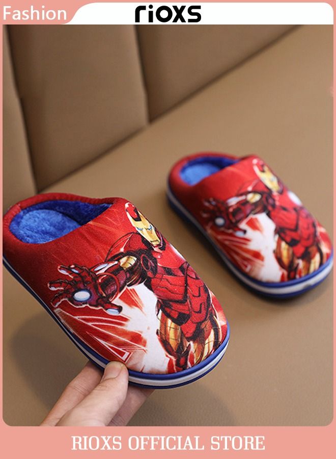 Disney Iron Man Boys Girls Closed Toe Slippers For Home Or Outdoor Use Warm Shoes For Children