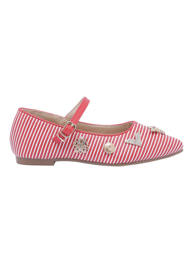 Girls Striped Charms Embellished Mary Janes Red/White