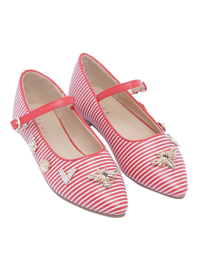 Girls Striped Charms Embellished Mary Janes Red/White