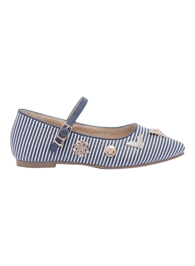 Girls Striped Charms Embellished Mary Janes Blue/White