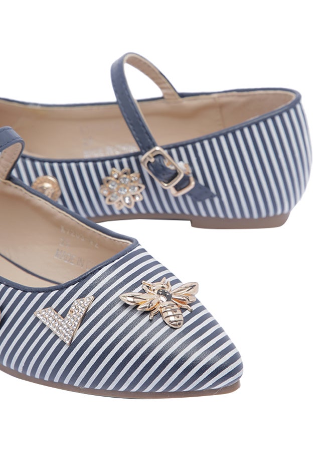 Girls Striped Charms Embellished Mary Janes Blue/White
