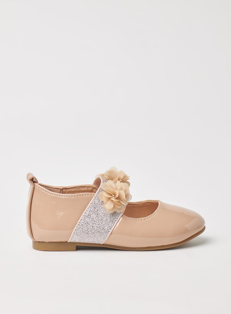 Casual Ruffle Strap Ballerina Beige