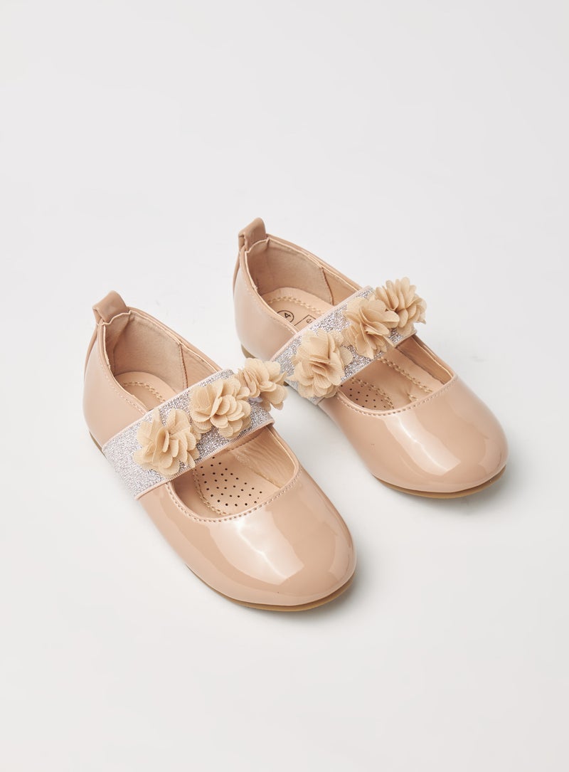 Casual Ruffle Strap Ballerina Beige