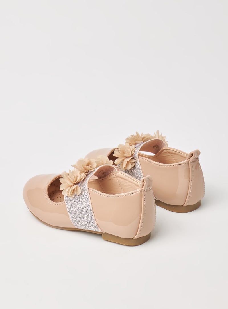 Casual Ruffle Strap Ballerina Beige