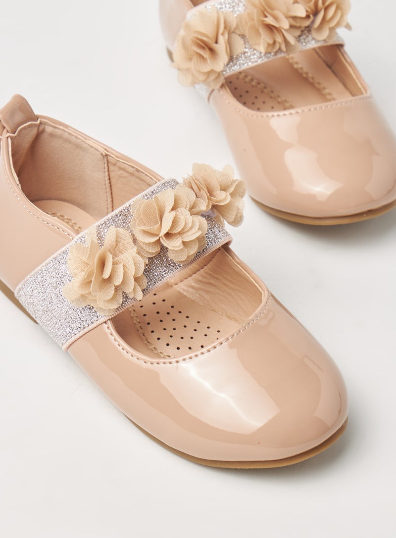 Casual Ruffle Strap Ballerina Beige