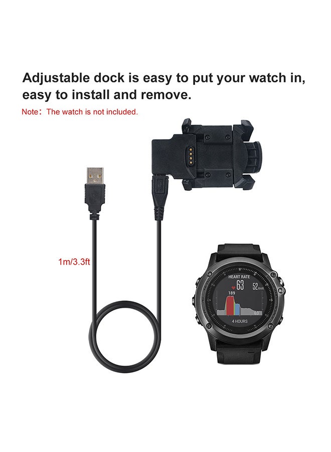 Smart Watch Charger Cradle Dock for Garmin Fenix 3 Fenix 3 HR Quatix 3 Data Transfer Cable with USB Interface 1-Meter Black