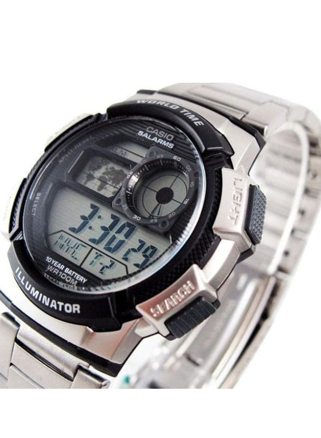 Boys' Classic Stainless Steel Digital Quartz Watch AE1000WD - 44 mm - Silver