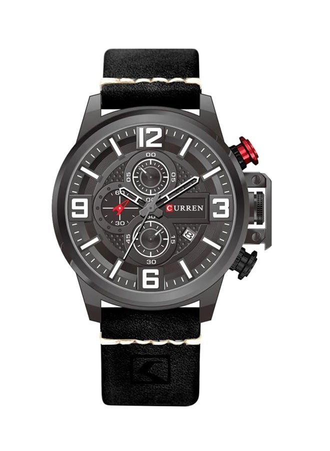 Boys' Leather Analog Wrist Watch WT-CU-8278-B - 48 mm -Black