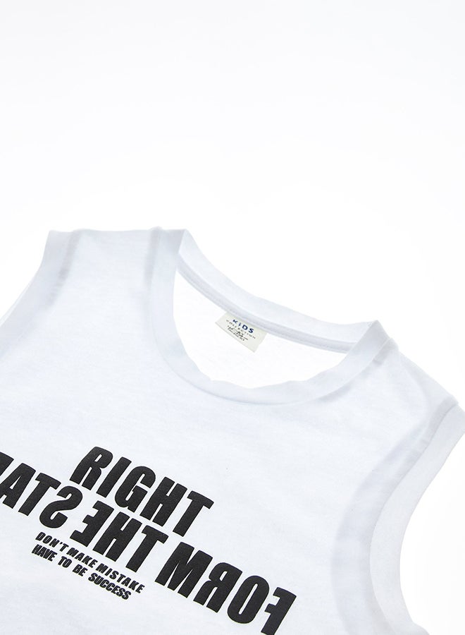 Slogan Printed Crew Neck Vest White