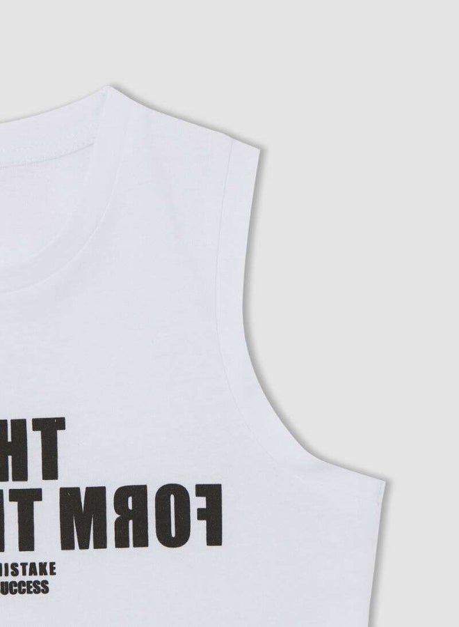 Slogan Printed Crew Neck Vest White