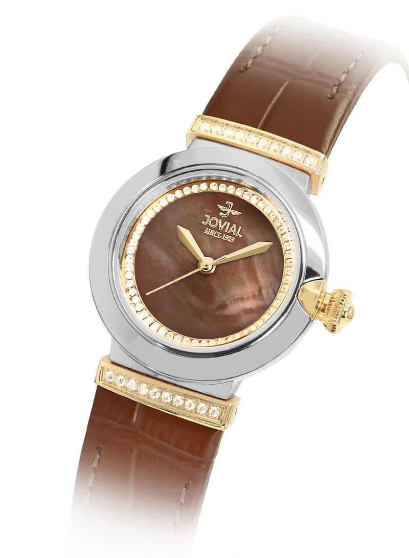 JOVIAL 1514LTLQ40E Women's Fashion Leather Strap Watch,28 MM, Brown