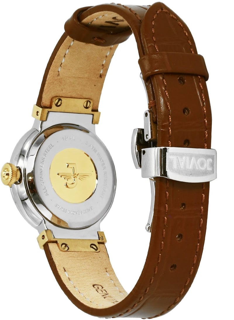 JOVIAL 1514LTLQ40E Women's Fashion Leather Strap Watch,28 MM, Brown