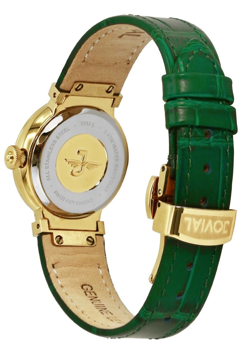 JOVIAL 1514LGLQ96E Women's Fashion Leather Strap Watch,28 MM, Green