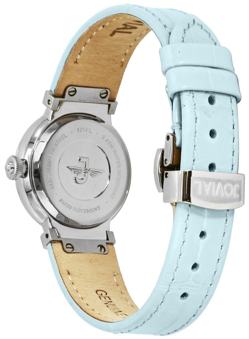 JOVIAL 1514LSLQ44E Women's Fashion Leather Strap Watch,28 MM, Sky Blue