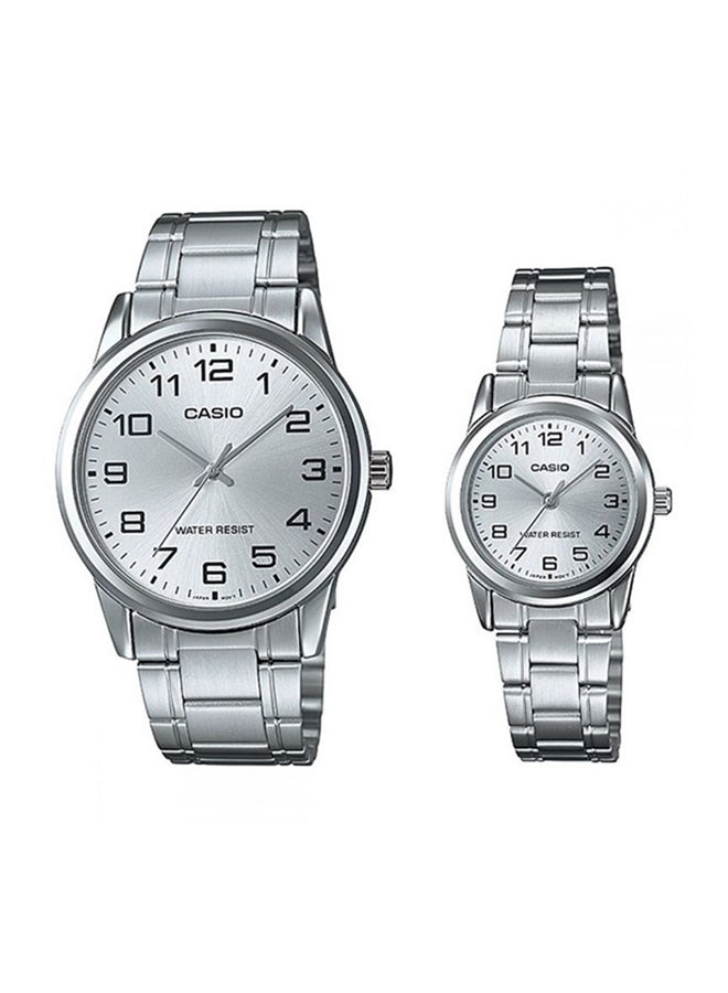 Stainless Steel Couple Quartz Analog Watch MTP/LTP-V001D-7BUDF - Silver
