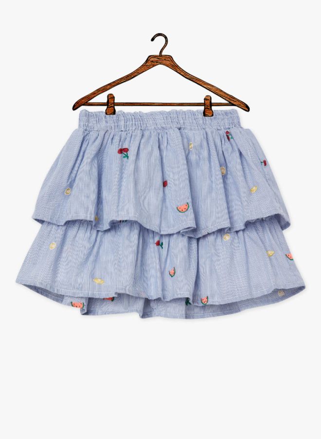Fruits Embroidered Skirt Blue