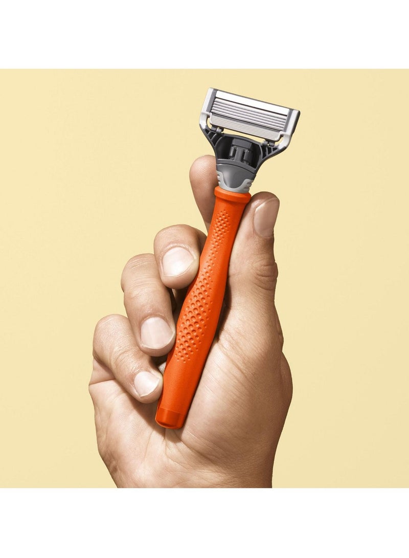 Men’s 5 Blade Razor with 2 Cartridges Bright Orange