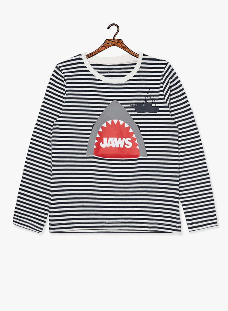 Kids Jaws Long Sleeve T-Shirt White/Navy