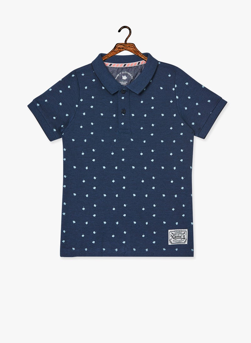 Kids Printed Polo Navy