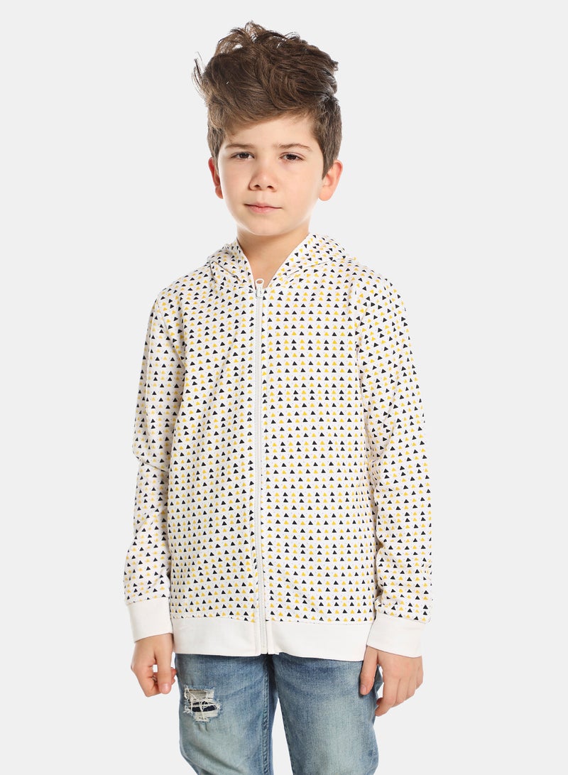 Boys Comfortable All Over Printed Long Sleeve Cotton Casual Sweatshirt White/Blue/Yellow