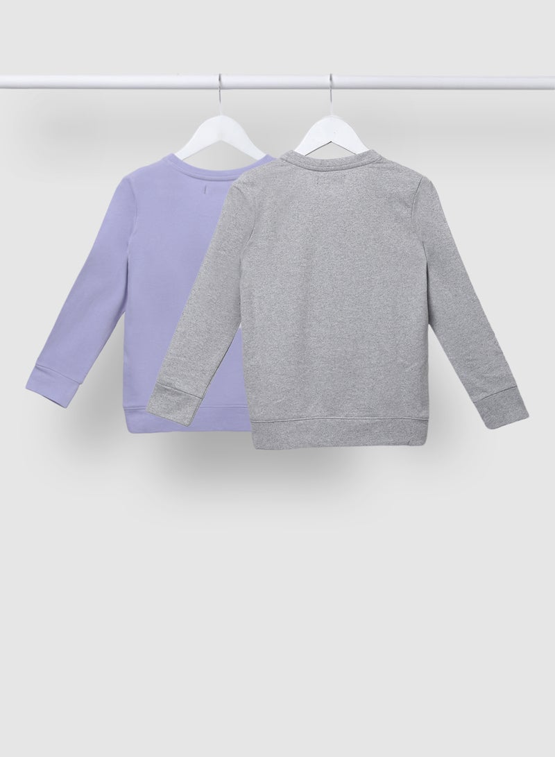 Boys Pack Of 2 Solid Pattern Cotton Blend Crew Neck Sweatshirt Grey/Light Purple