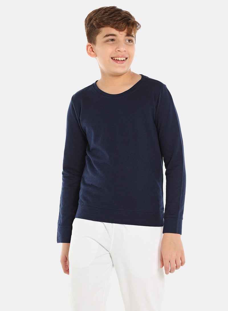 Boys Pack Of 2 Solid Pattern Crew Neck Casual Sweatshirt Navy Blue/Green