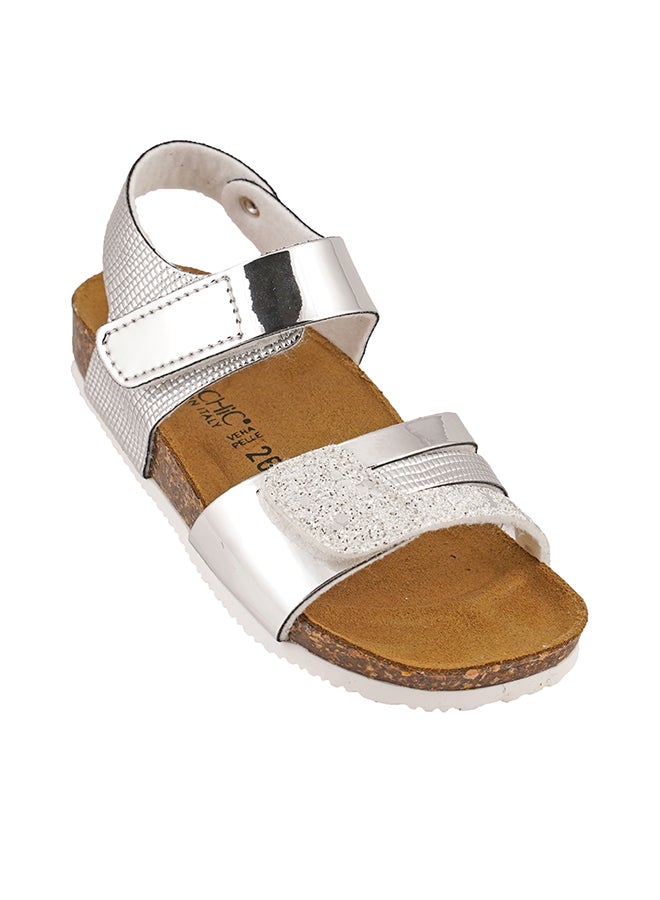 Metallic Glittery Backstrap Sandals Silver/Brown