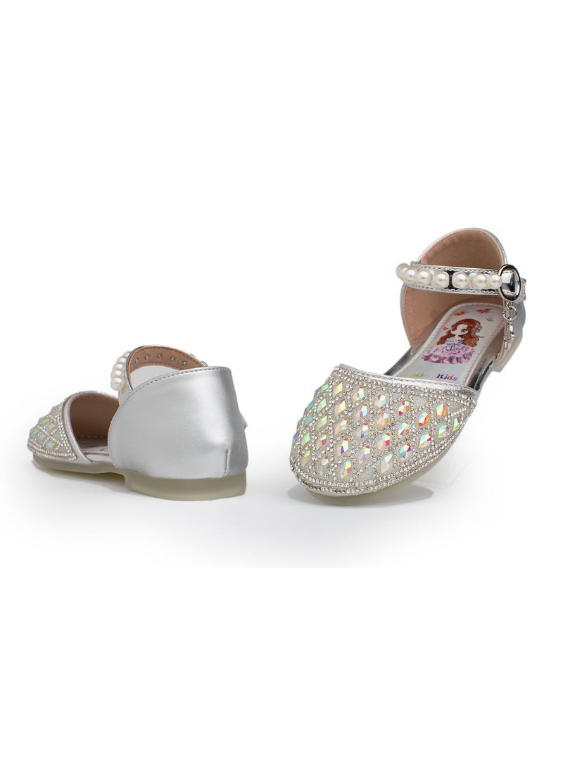 Lucky Kids Girls Cute Mary Jane Glittery Flat Sandals Party Wedding Dress Shoes Princess For Toddlers/Little Kids