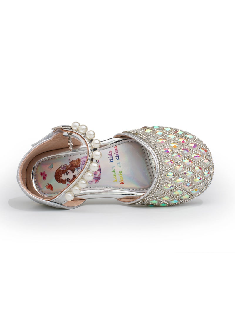 Lucky Kids Girls Cute Mary Jane Glittery Flat Sandals Party Wedding Dress Shoes Princess For Toddlers/Little Kids